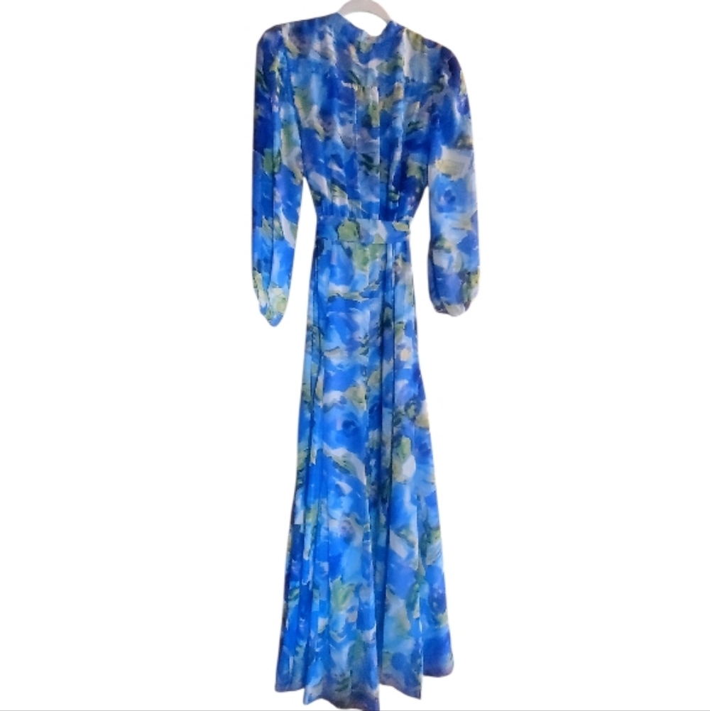 Taylor Periwinkle Watercolor Maxi V-Neck Button Front L/S Dress Size 8 NWT - Picture 6 of 11